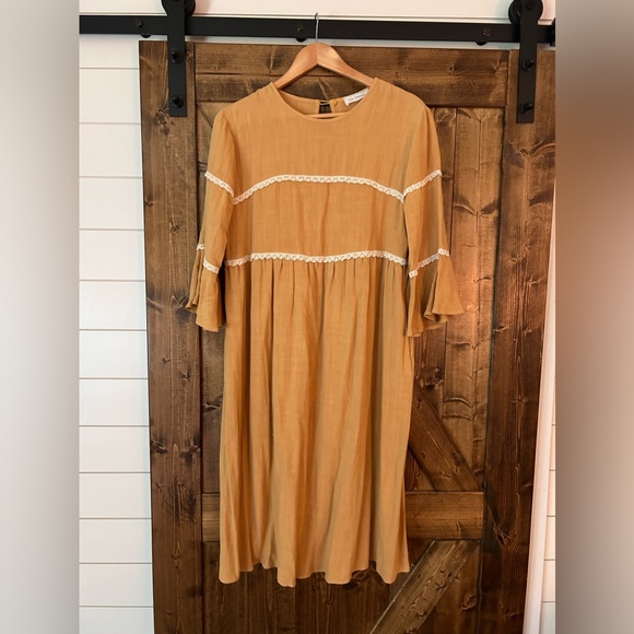 SOLD Ces Femme mustard lace golden fall dress M - Picture 1 of 5